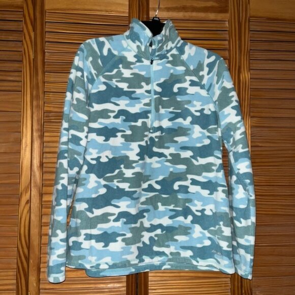 Eddie Bauer 1/4 Zipper Blue Camo Fleece Long Sleeve Pullover Top‎ Size Large - Picture 1 of 11